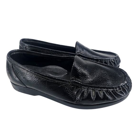 SAS Twin Black Patent Leather Slip On Loafer Boat Shoe Women's 10.5 WW - Picture 1 of 9